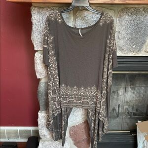 Free People Brown Tunic with Cream Accents